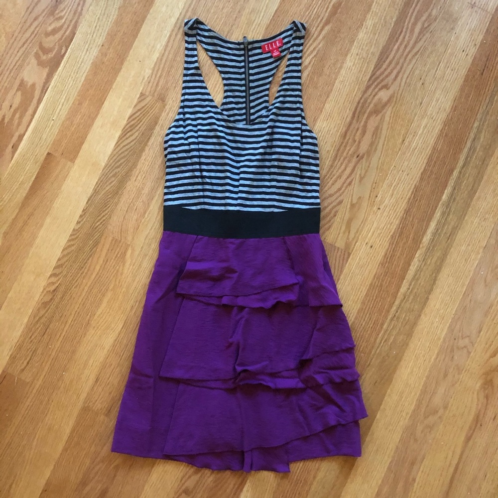 Elle Racerback Striped Ruffle Zipper Tank Dress